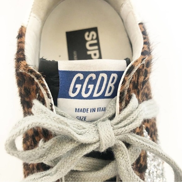 Golden Goose Superstar Leopard Print Pony Hair Glitter Star Distressed Sneakers - Picture 6 of 14